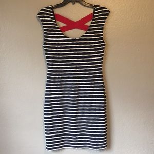 Guess midi fitted navy striped dress